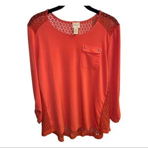 Chicos Orange Blouse with Crochet Lace Back